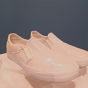 Pre-owned Vans Women’s Slip-On Iridescent white size 10m ortholite-deluxe